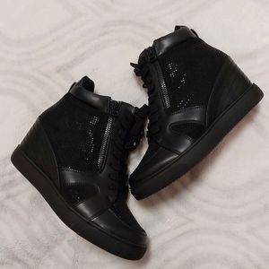 Wedged Black Rhinestone Tennis Shoes